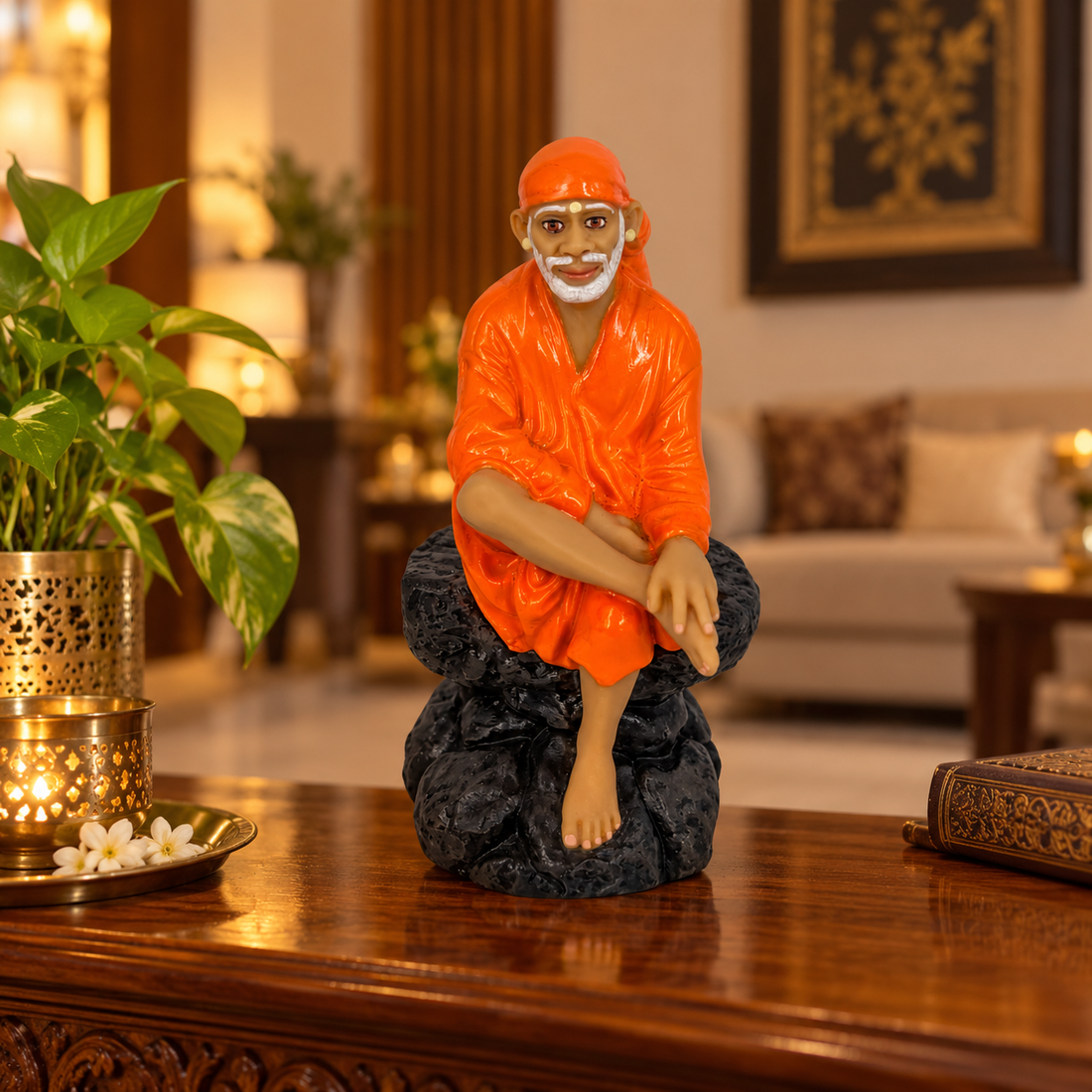 Saibaba Sitting On Stone Idol 0