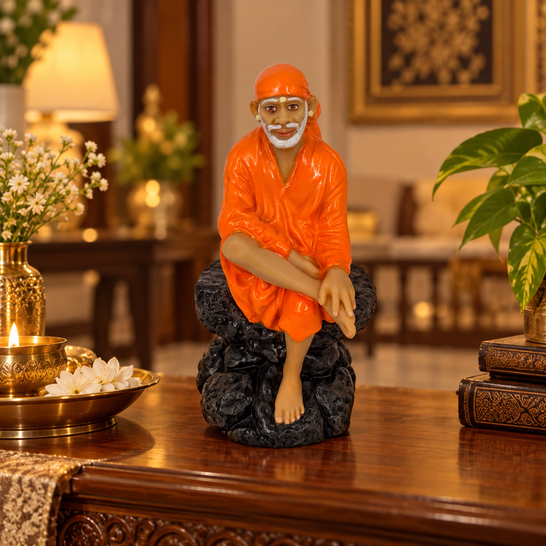 Saibaba Sitting On Stone Idol 0