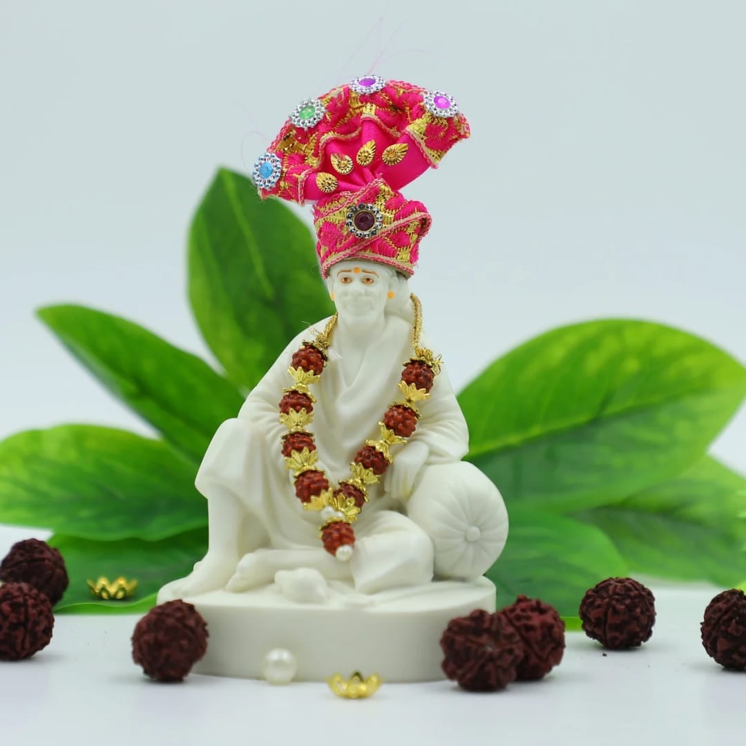 Shirdi Sai Baba Idol,Murti Dwarkamai Statue Sitting on Stone 4.5 inches