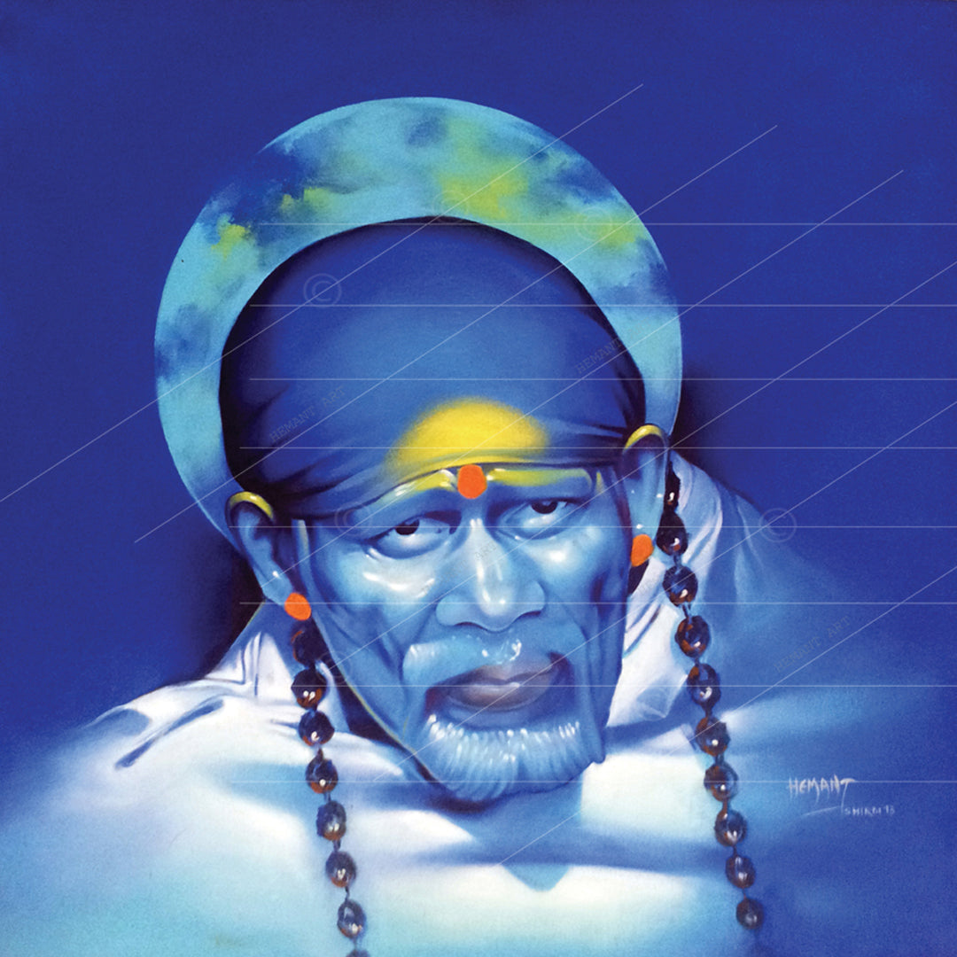 Shirdi Sai Baba Handmade Face Painting/Photo Canvas Reprint