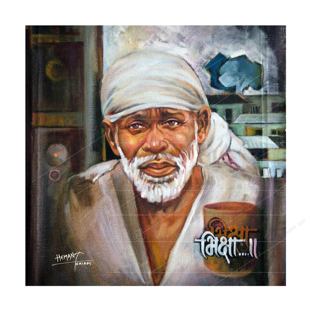 Shirdi Sai Baba Handmade Face Painting/Photo Canvas Reprint