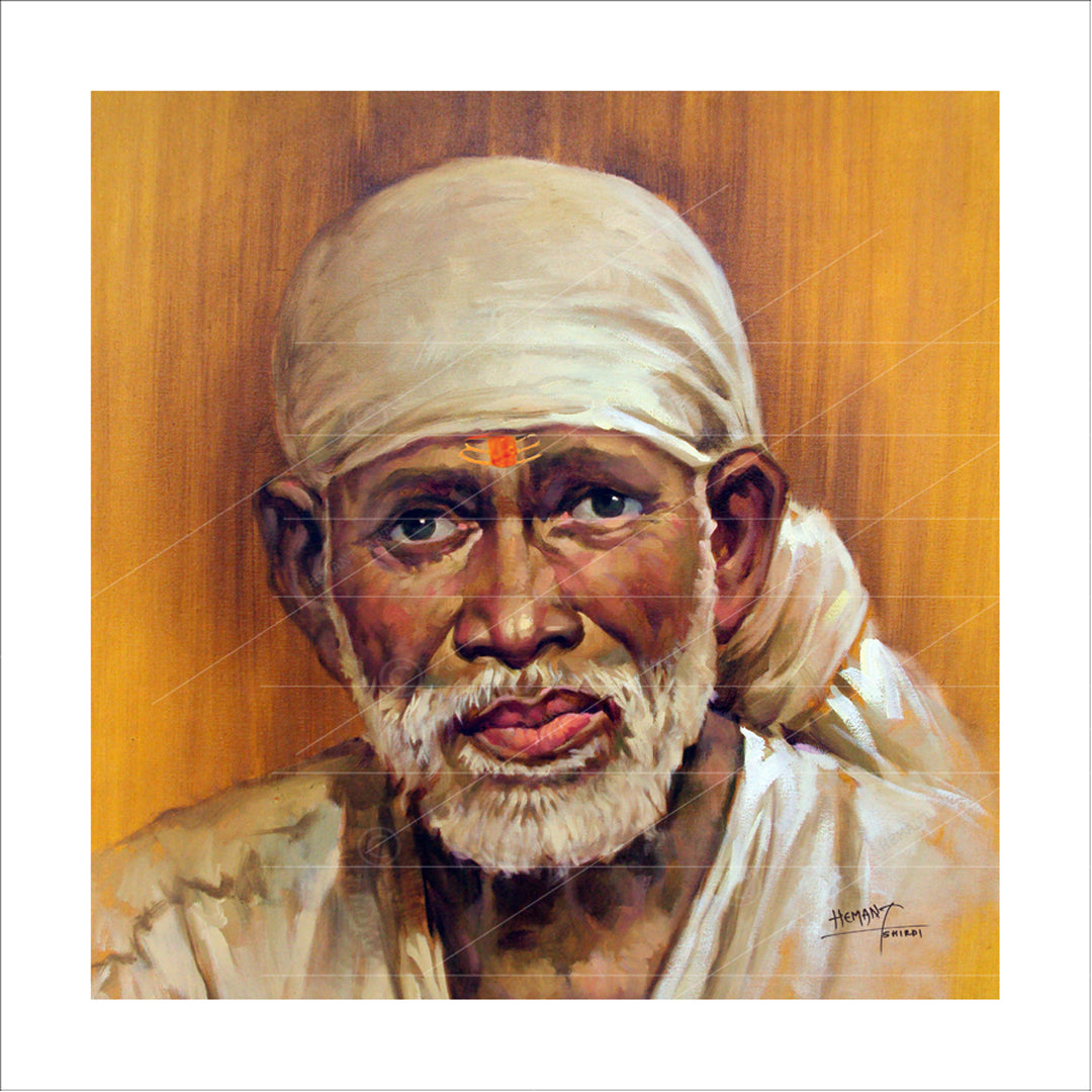 Shirdi Sai Baba Handmade Face Painting/Photo Canvas Reprint