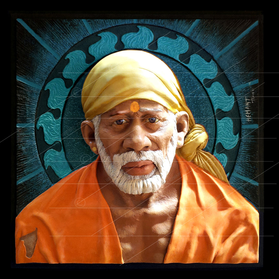 Shirdi Sai Baba Handmade Face Painting/Photo Canvas Reprint