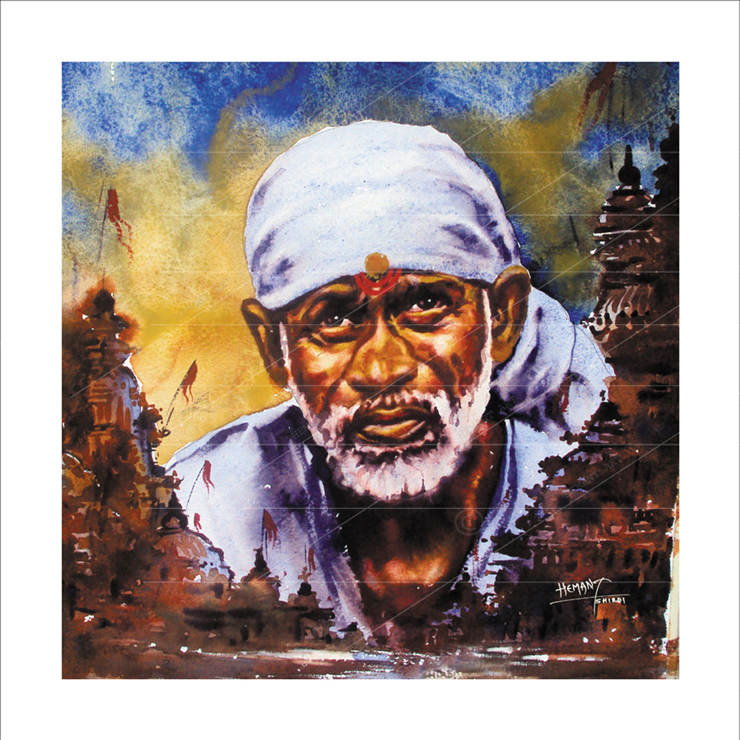 Shirdi Sai Baba Handmade Face Painting/Photo Canvas Reprint