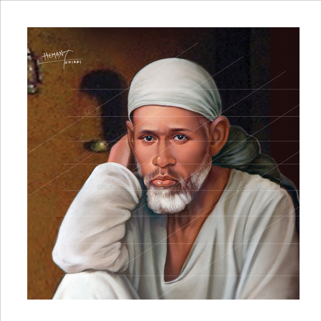 Shirdi Sai Baba Handmade Face Painting/Photo Canvas Reprint