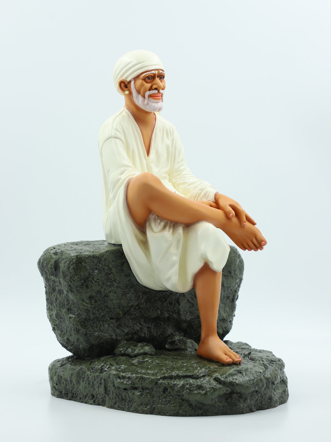 🙏Hemant Art Shirdi Sai Baba Statue / Idol / Murti – 🛕Sitting on Stone – 12 Inch (White, Pure Resin & Marble Finish, Handcrafted Spiritual Idol for Home Temple & Gifting)
