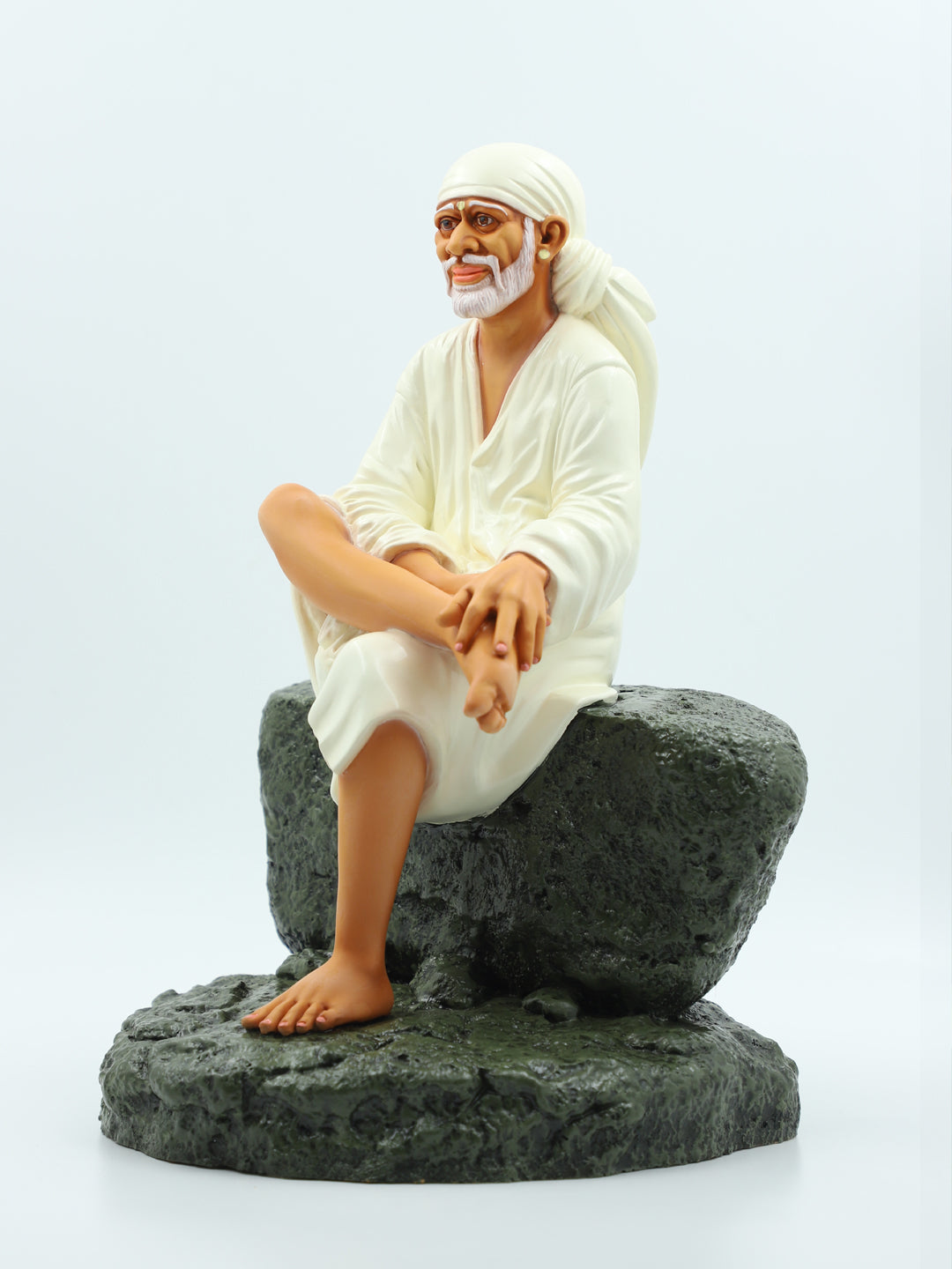 🙏Hemant Art Shirdi Sai Baba Statue / Idol / Murti – 🛕Sitting on Stone – 12 Inch (White, Pure Resin & Marble Finish, Handcrafted Spiritual Idol for Home Temple & Gifting)