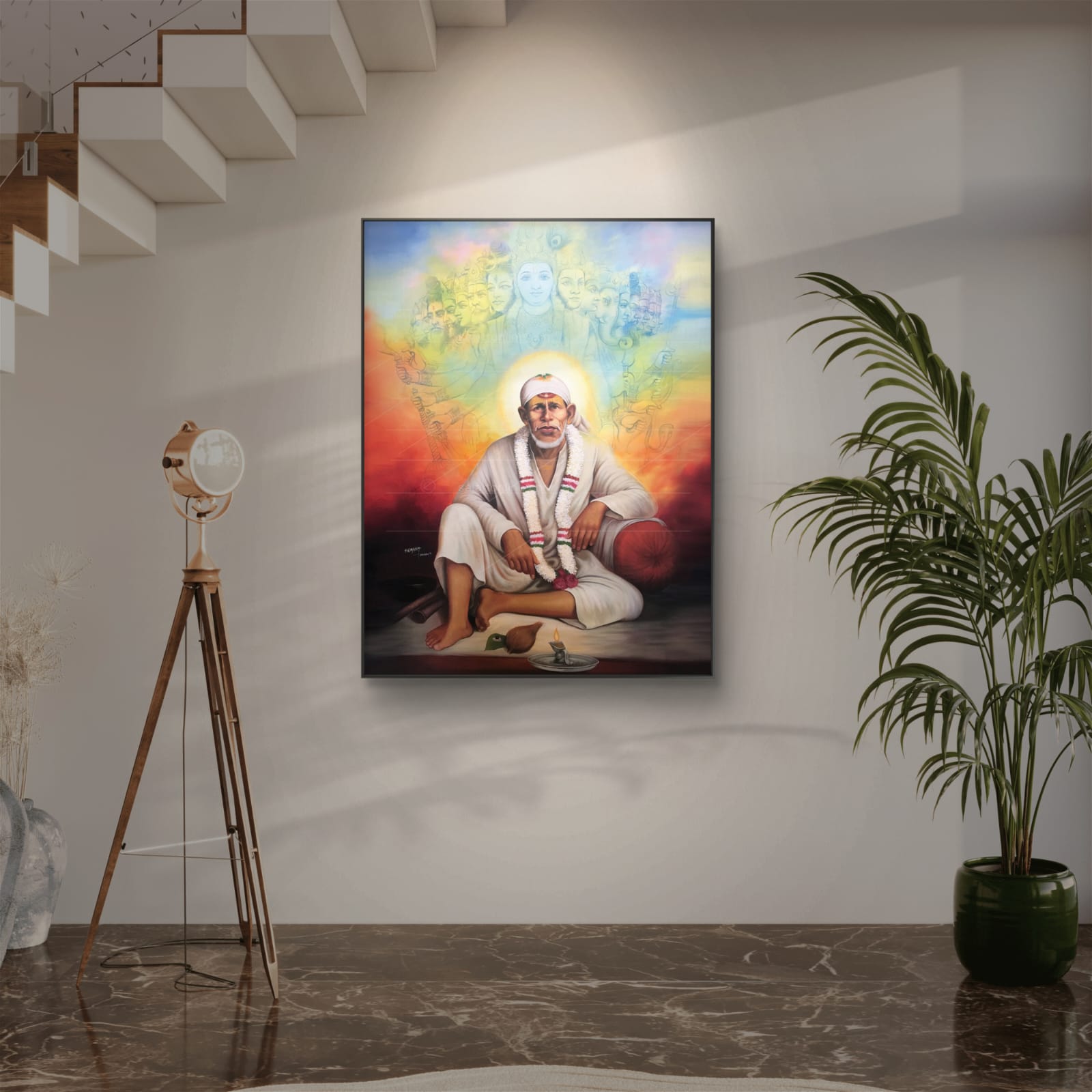 Shirdi Sai Baba  Dwarkamai Hand Painting Canvas Reprint photo, Picture/Poster