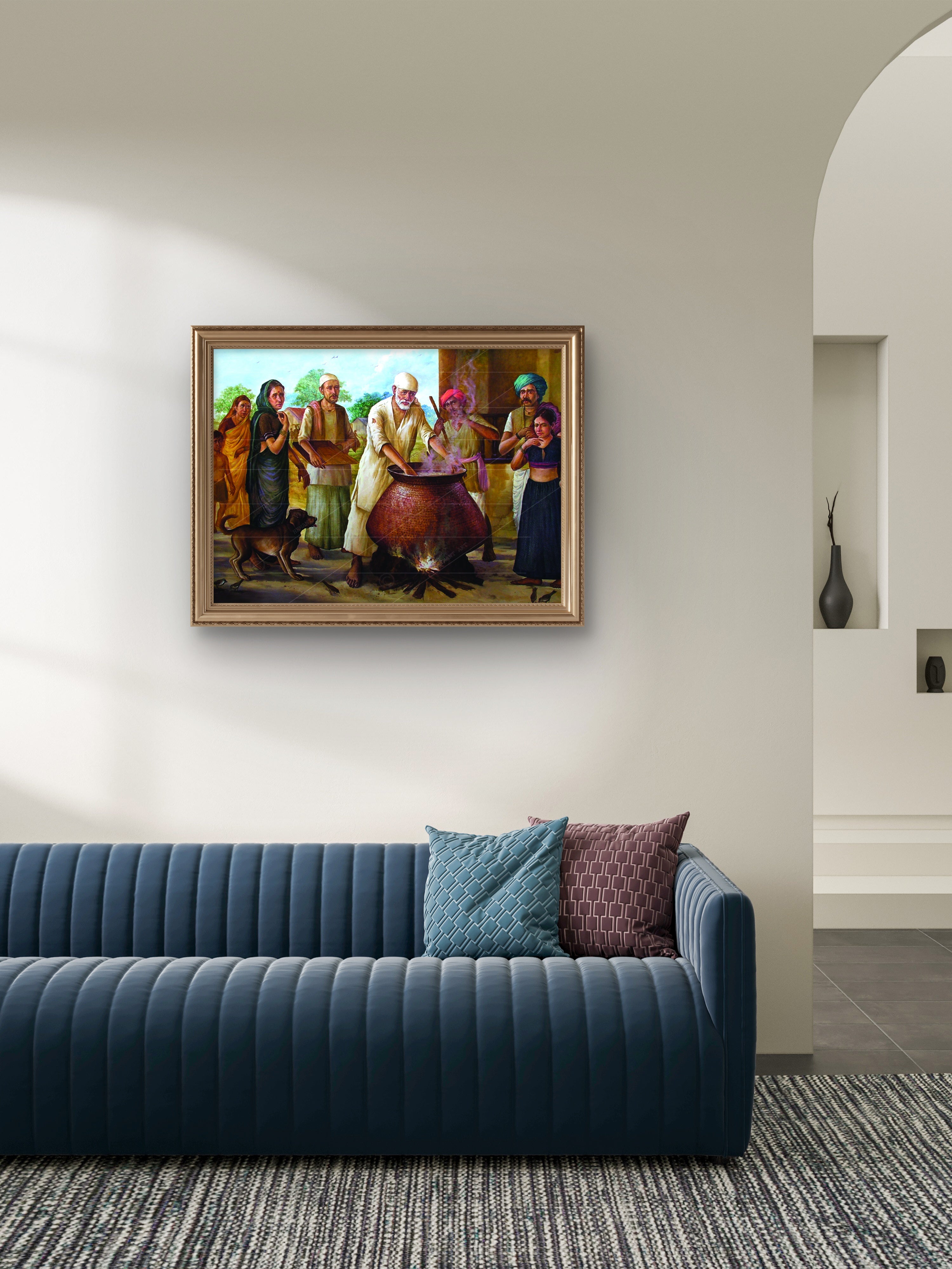 Shirdi Sai Baba Cooking Food in Dwarkamai Photo HD Canvas Print | Sai Baba Handi Wall Art – Shirdi Saibaba Art Gallery