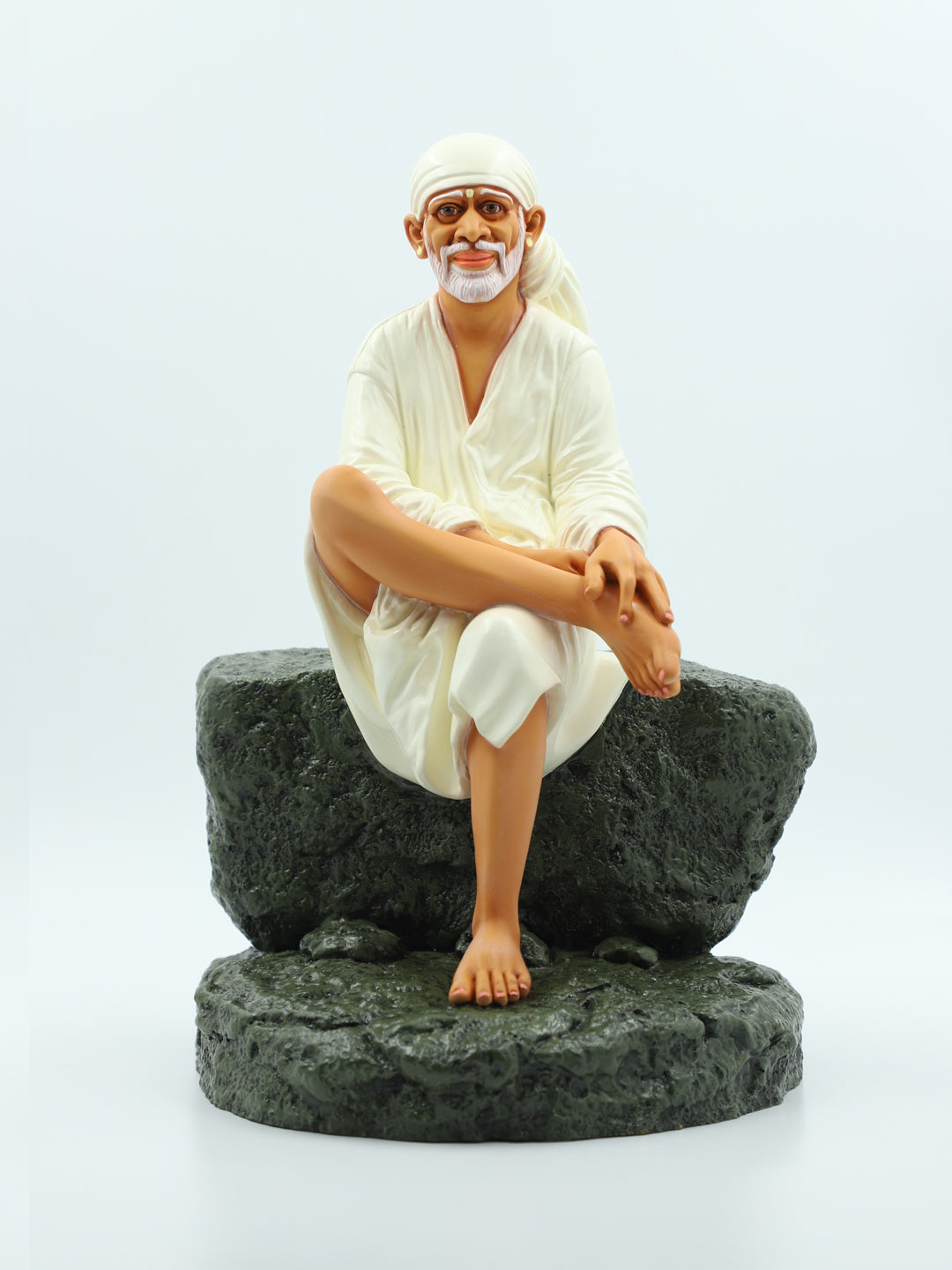 🙏Hemant Art Shirdi Sai Baba Statue / Idol / Murti – 🛕Sitting on Stone – 12 Inch (White, Pure Resin & Marble Finish, Handcrafted Spiritual Idol for Home Temple & Gifting)