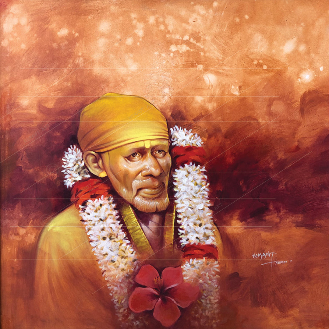 Shirdi Sai Baba Handmade Face Painting/Photo Canvas Reprint