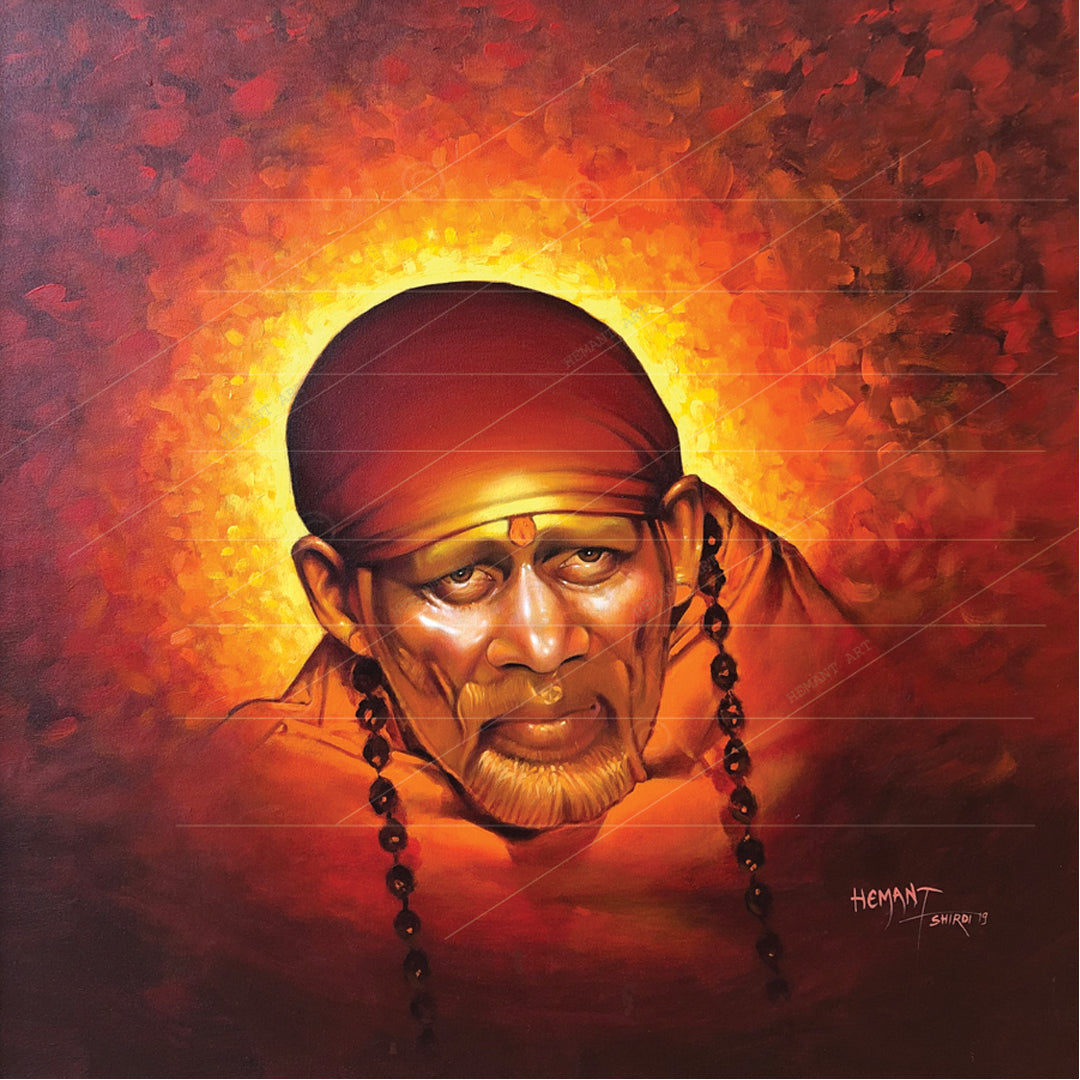 Shirdi Sai Baba Handmade Face Painting/Photo Canvas Reprint