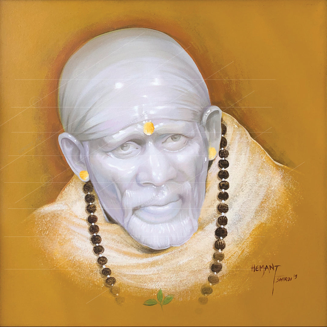 Shirdi Sai Baba Handmade Face Painting/Photo Canvas Reprint