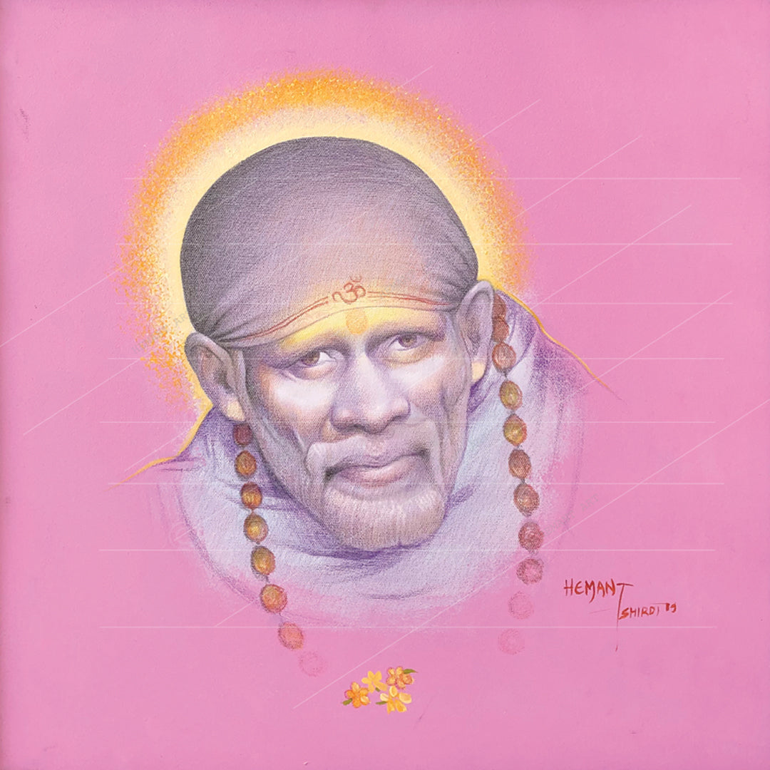 Shirdi Sai Baba Handmade Face Painting/Photo Canvas Reprint