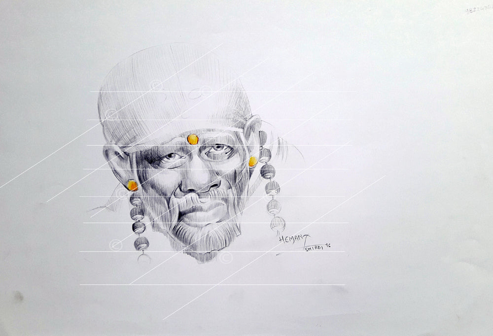 Hemant Art Shirdi Sai Baba Pencil Sketch on Paper | Handmade Sai Baba Photo | Sai Baba Canvas Reprint Poster