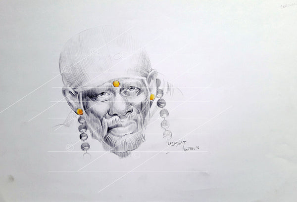 Hemant Art Shirdi Sai Baba Pencil Sketch on Paper | Handmade Sai Baba Photo | Sai Baba Canvas Reprint Poster