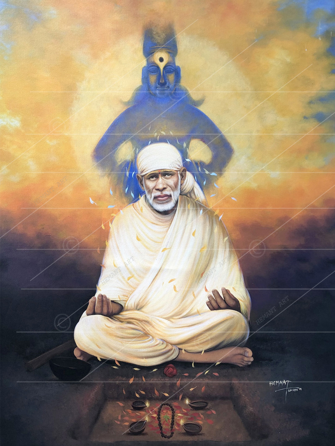 Hemant art Shirdi Sai Baba Meditation Photo Frame Canvas Painting Canvas Wall Art – Spiritual Home Decor for Puja Room & Meditation Space