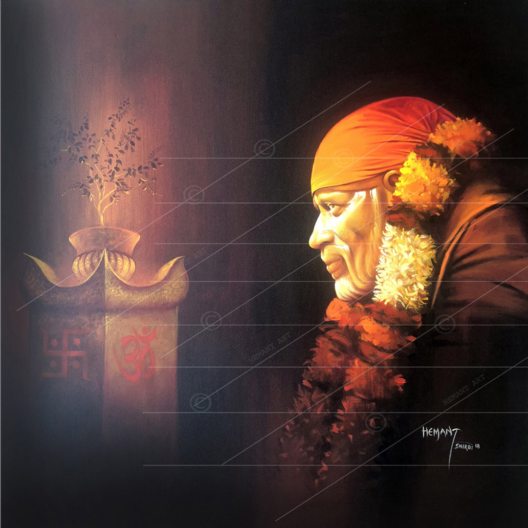 Shirdi Sai Baba Handmade Face Painting/Photo Canvas Reprint