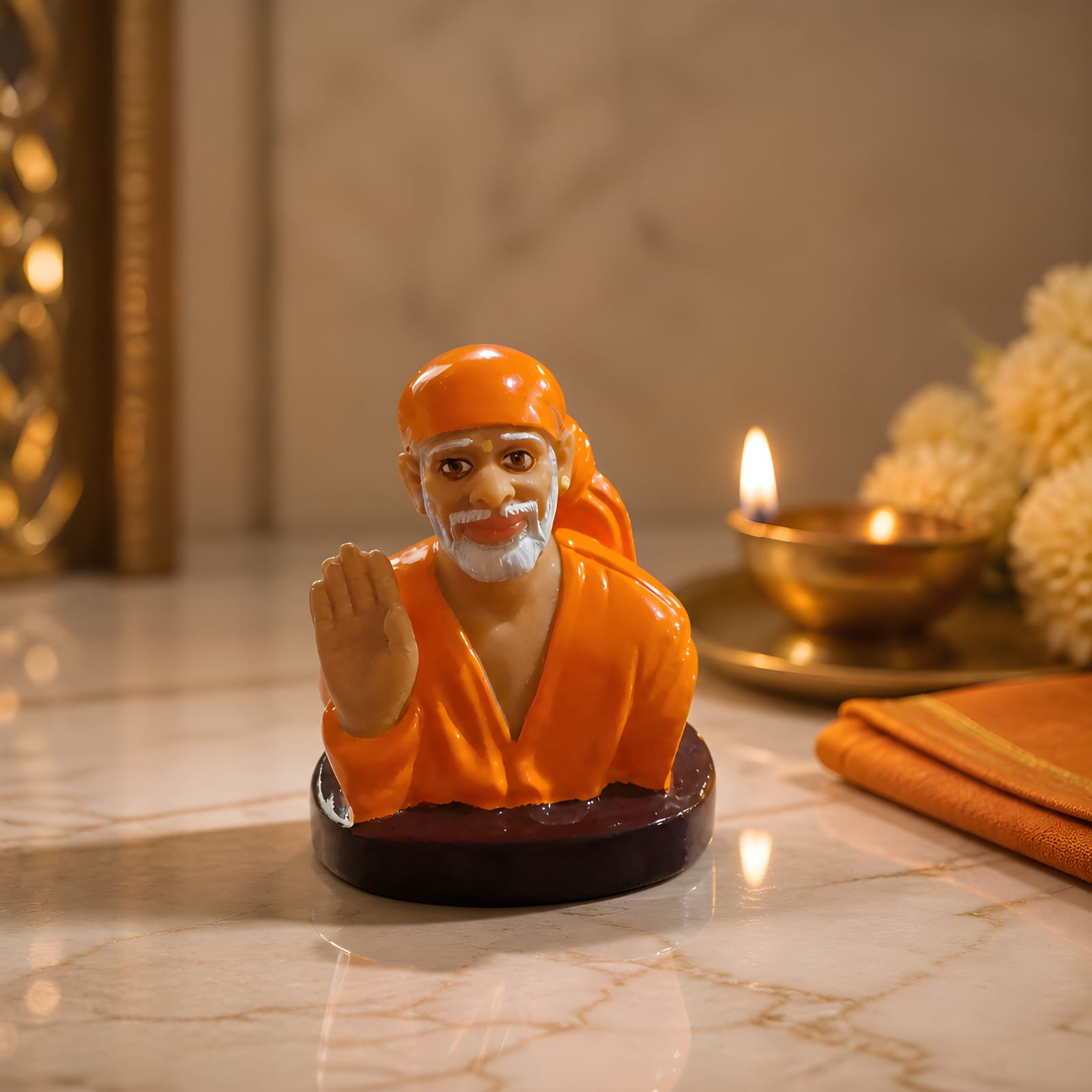 Sai Baba Idol for Car Dashboard – Premium Resin Finish | Hemant Art Shirdi
