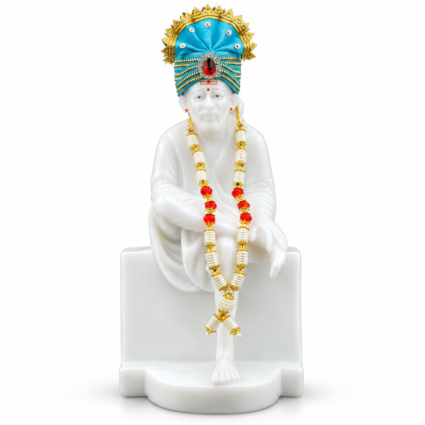 Sai Baba Embroidered Marble White Vastra & Poshak Dress with Pagadi – 4.5no  12 Inch Hemant Art