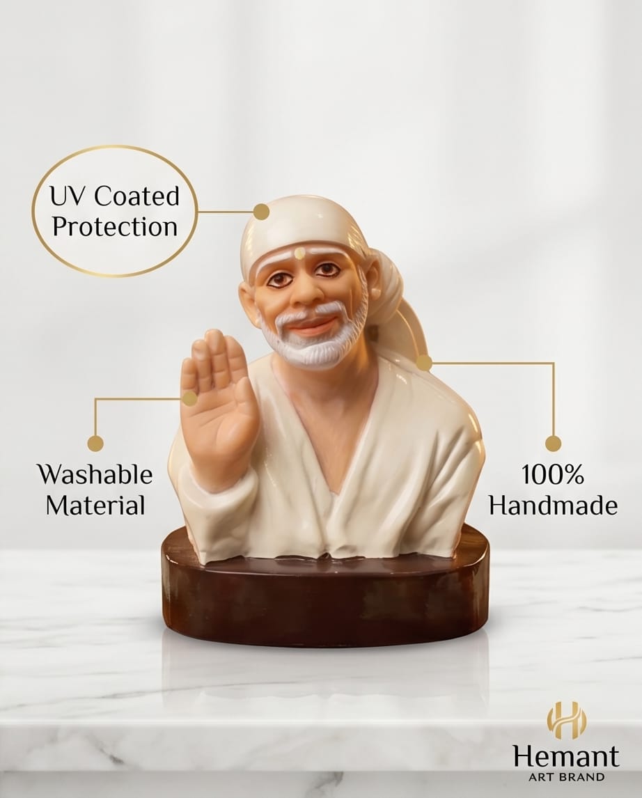 Sai Baba Idol for Car Dashboard – Premium Resin Finish | Hemant Art Shirdi