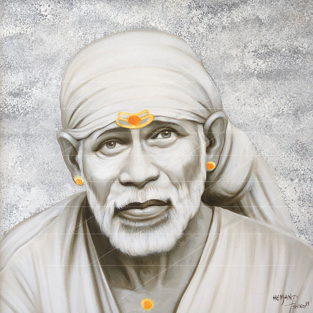 Shirdi Sai Baba Handmade Face Painting/Photo Canvas Reprint