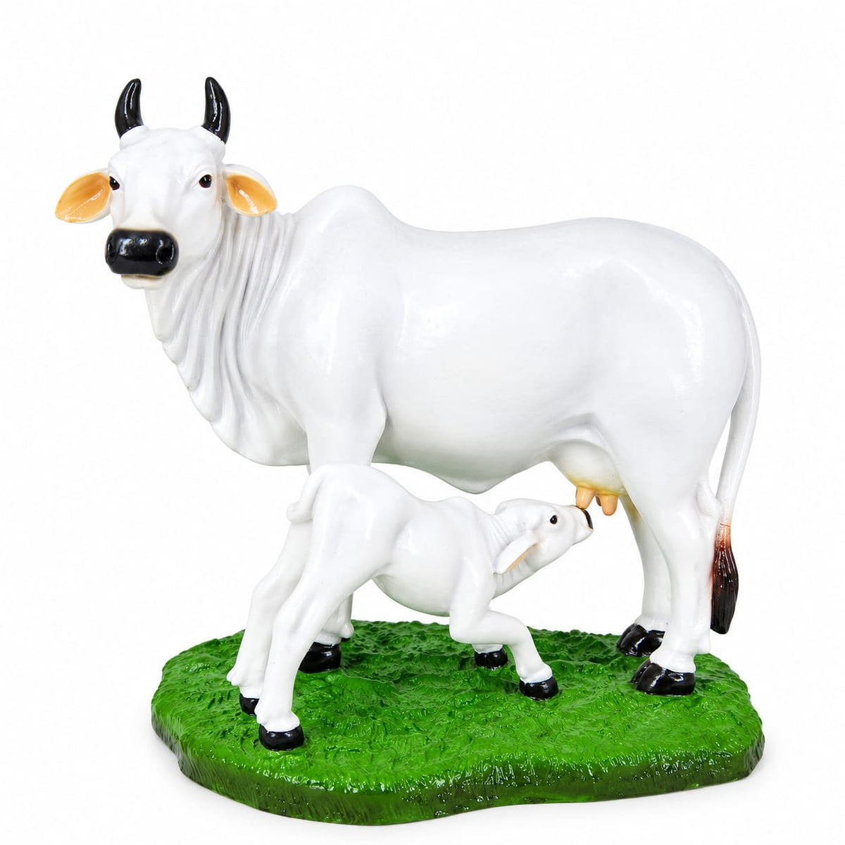 White Kamadhenu Cow & Calf Porcelain Statue | Hemant Art