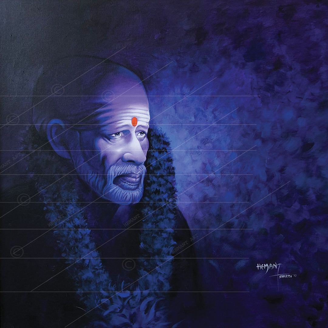 Shirdi Sai Baba Handmade Face Painting/Photo Canvas Reprint