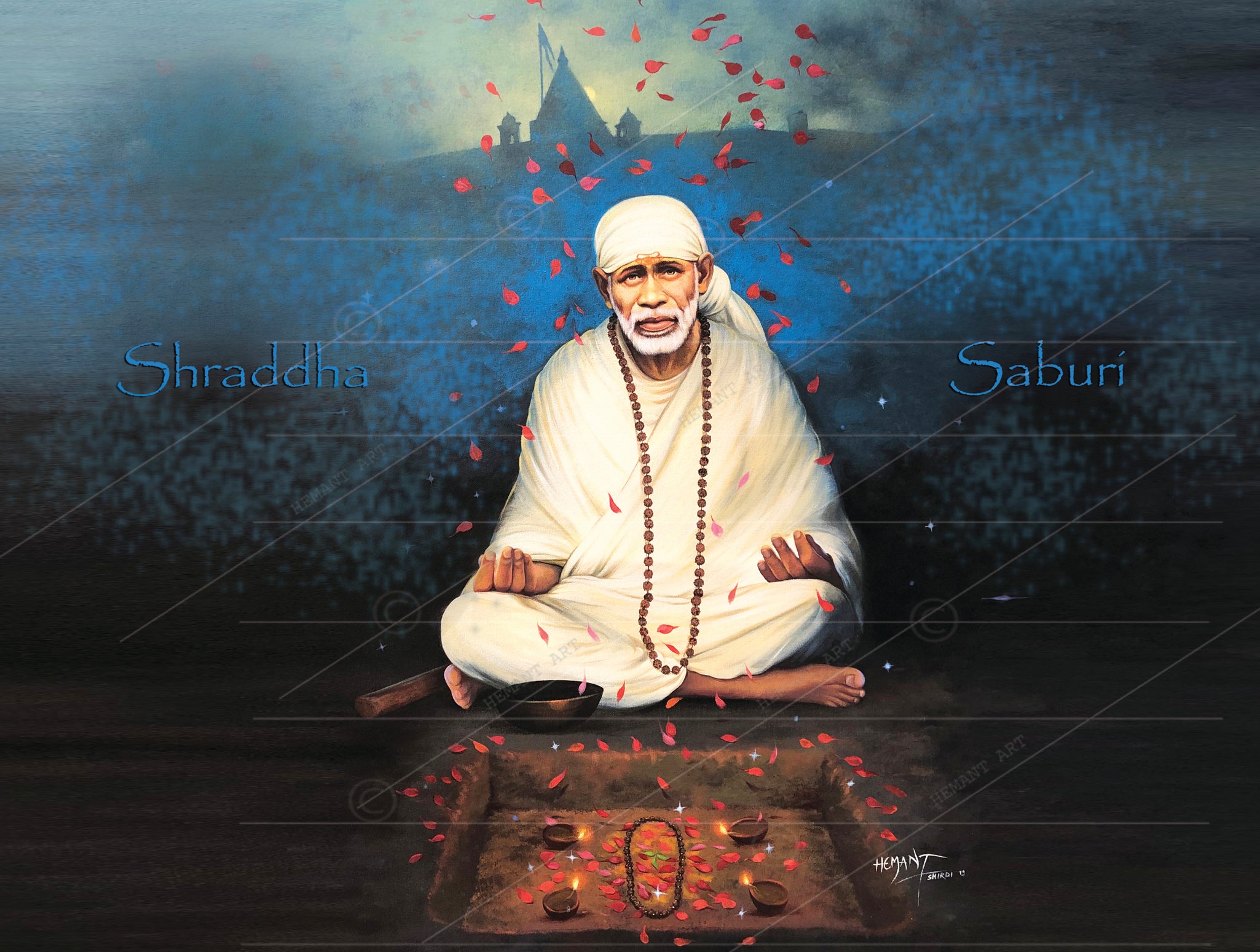 🖼️ Hemant Art Shirdi Sai Baba Meditation Photo Frame Canvas Painting/Canvas Wall Art – Spiritual Home Decor for Puja Room & Meditation Space Success Active