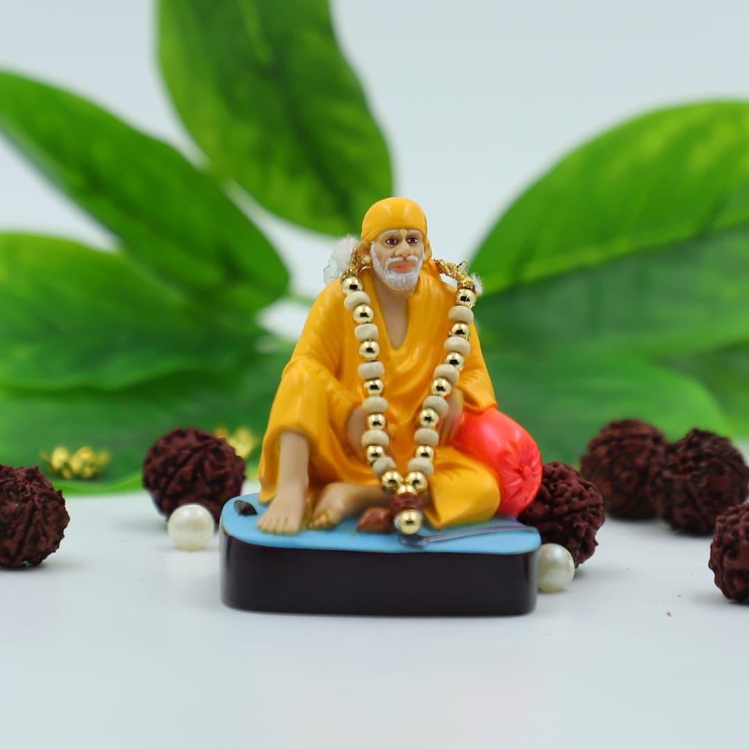 Hemant Art Shirdi Sai Baba Idol,Murti Dwarkamai Statue Sitting on Stone - 3.5 Inche Orange