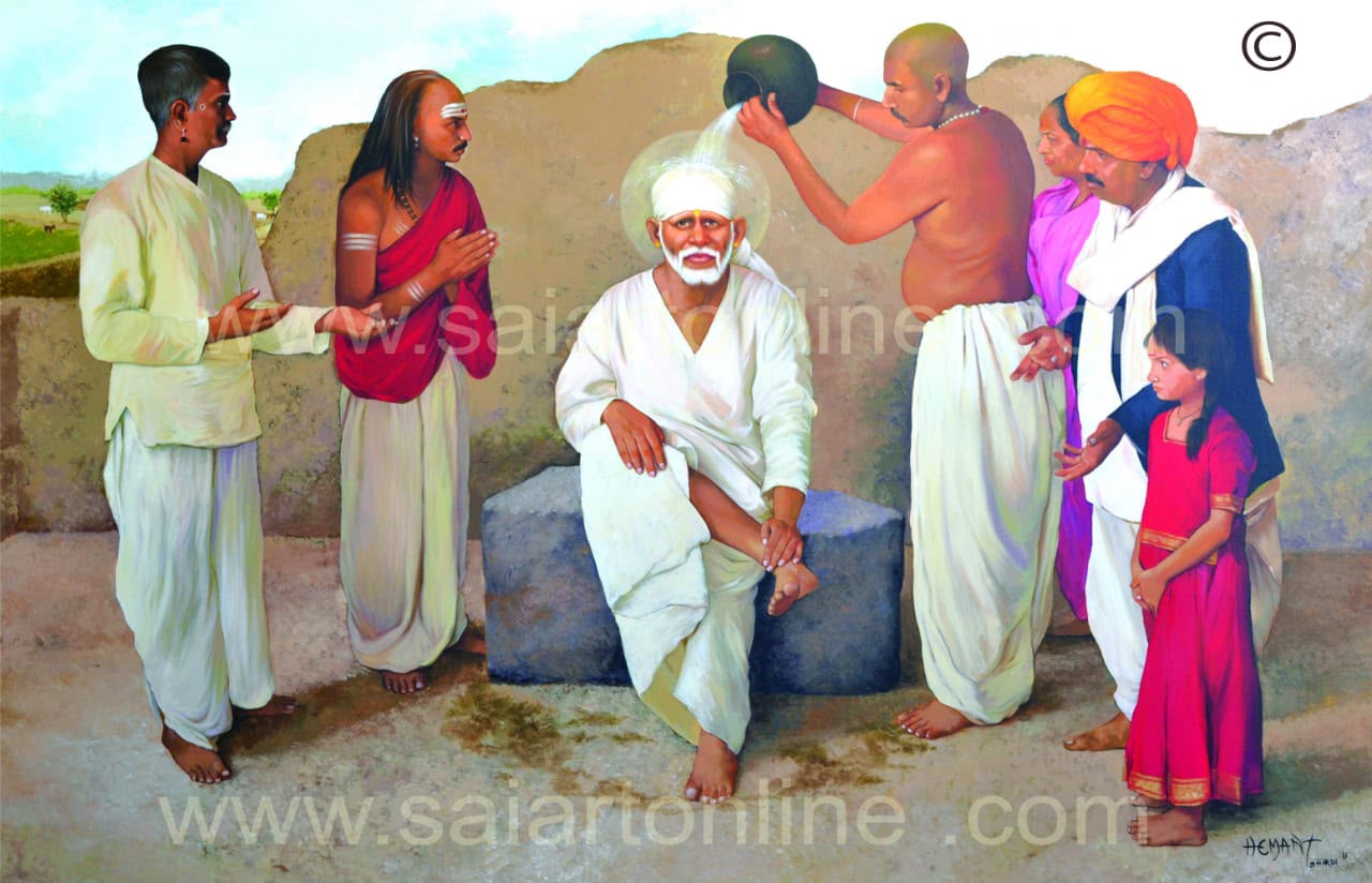 Hemant Art Shirdi Sai Baba Canvas Wall Art – Premium Framed Sai Baba Photo for Home Decor, Puja Room & Meditation Space