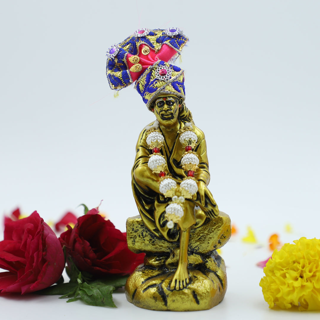 Hemant art Shirdi Sai Baba Idol,Statue,Murti Sitting On Stone Resin Fiber Statue - 4.5 Inche