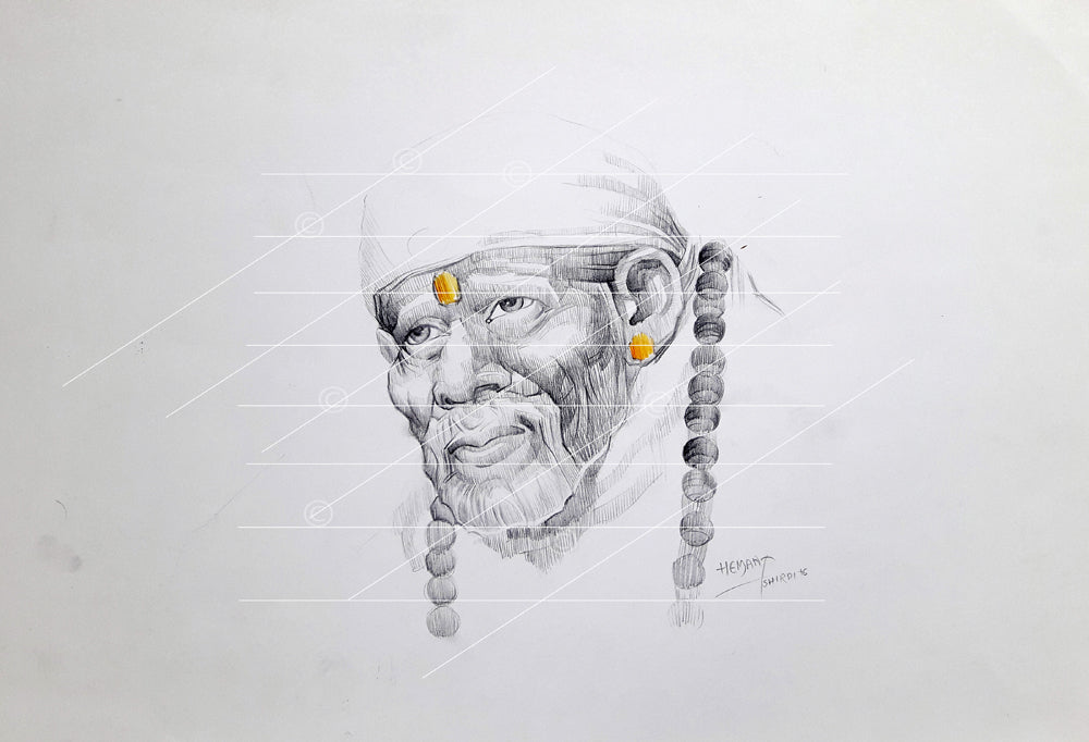 Hemant Art Shirdi Sai Baba Pencil Sketch on Paper | Handmade Sai Baba Photo | Sai Baba Canvas Reprint Poster