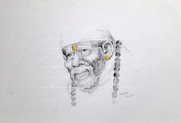 Hemant Art Shirdi Sai Baba Pencil Sketch on Paper | Handmade Sai Baba Photo | Sai Baba Canvas Reprint Poster