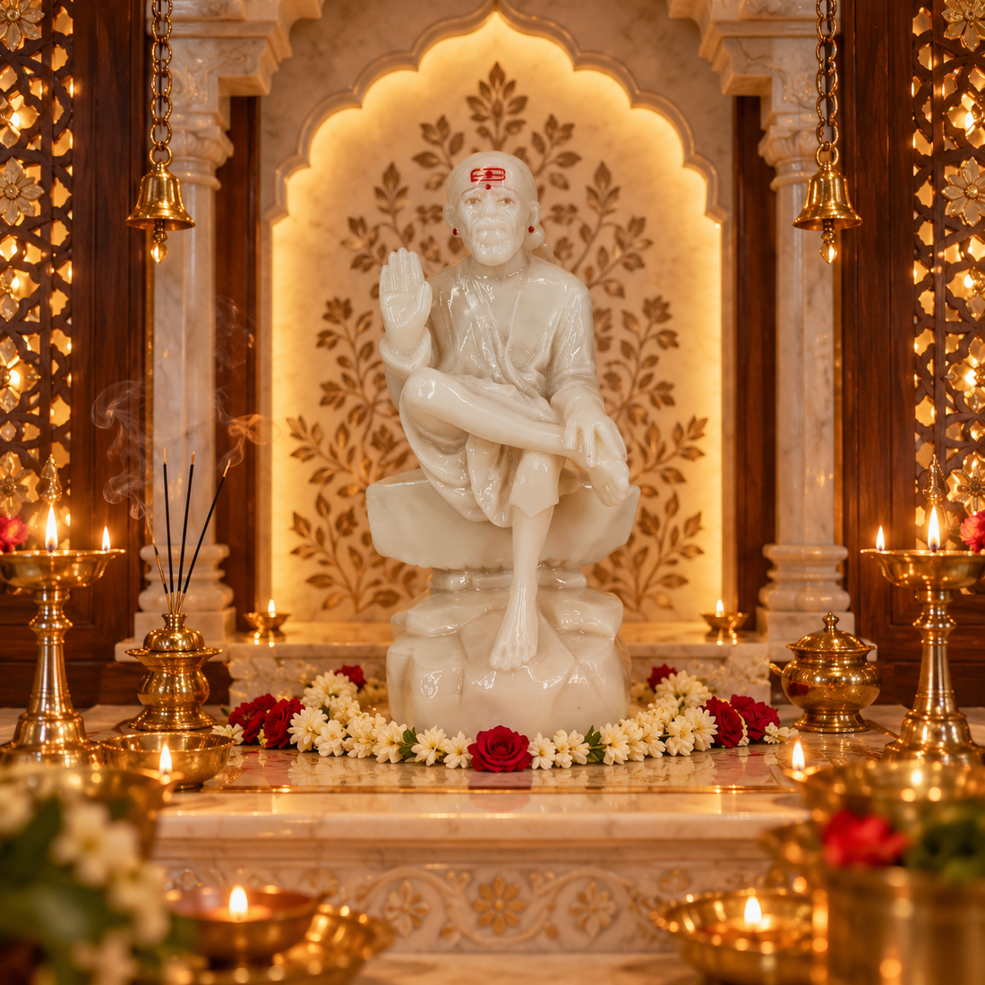 Shirdi Sai Baba Marble Finish Aashirwad Idol 3 no