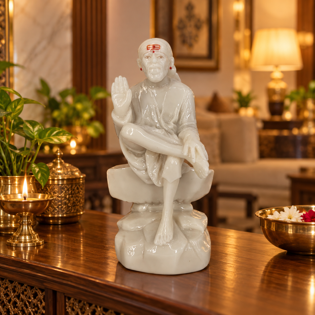Shirdi Sai Baba Marble Finish Aashirwad Idol 3 no