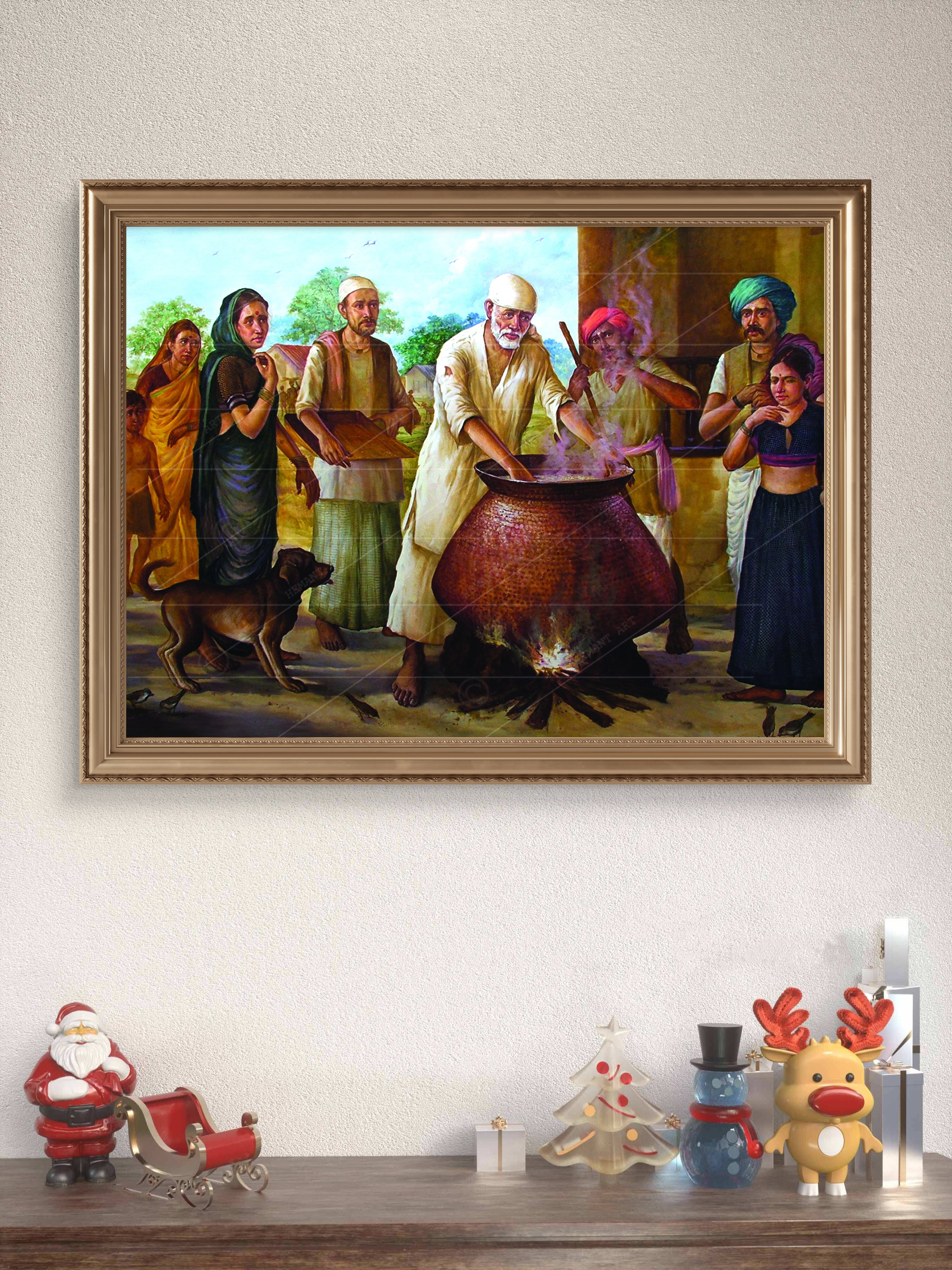 Shirdi Sai Baba Cooking Food in Dwarkamai Photo HD Canvas Print | Sai Baba Handi Wall Art – Shirdi Saibaba Art Gallery