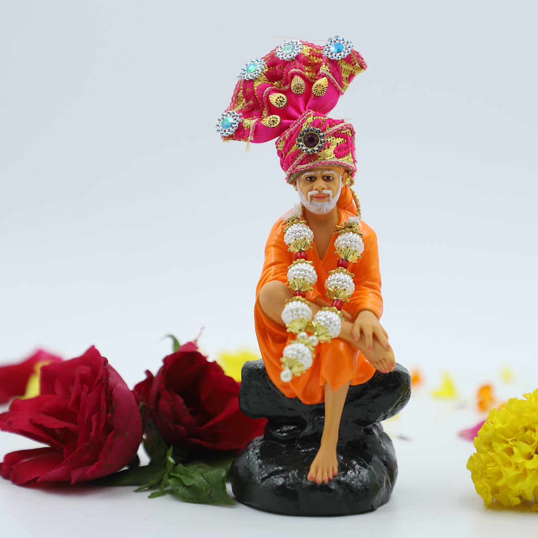 Hemant art Shirdi Sai Baba Idol,Statue,Murti Sitting On Stone Resin Fiber Statue - 4.5 Inche