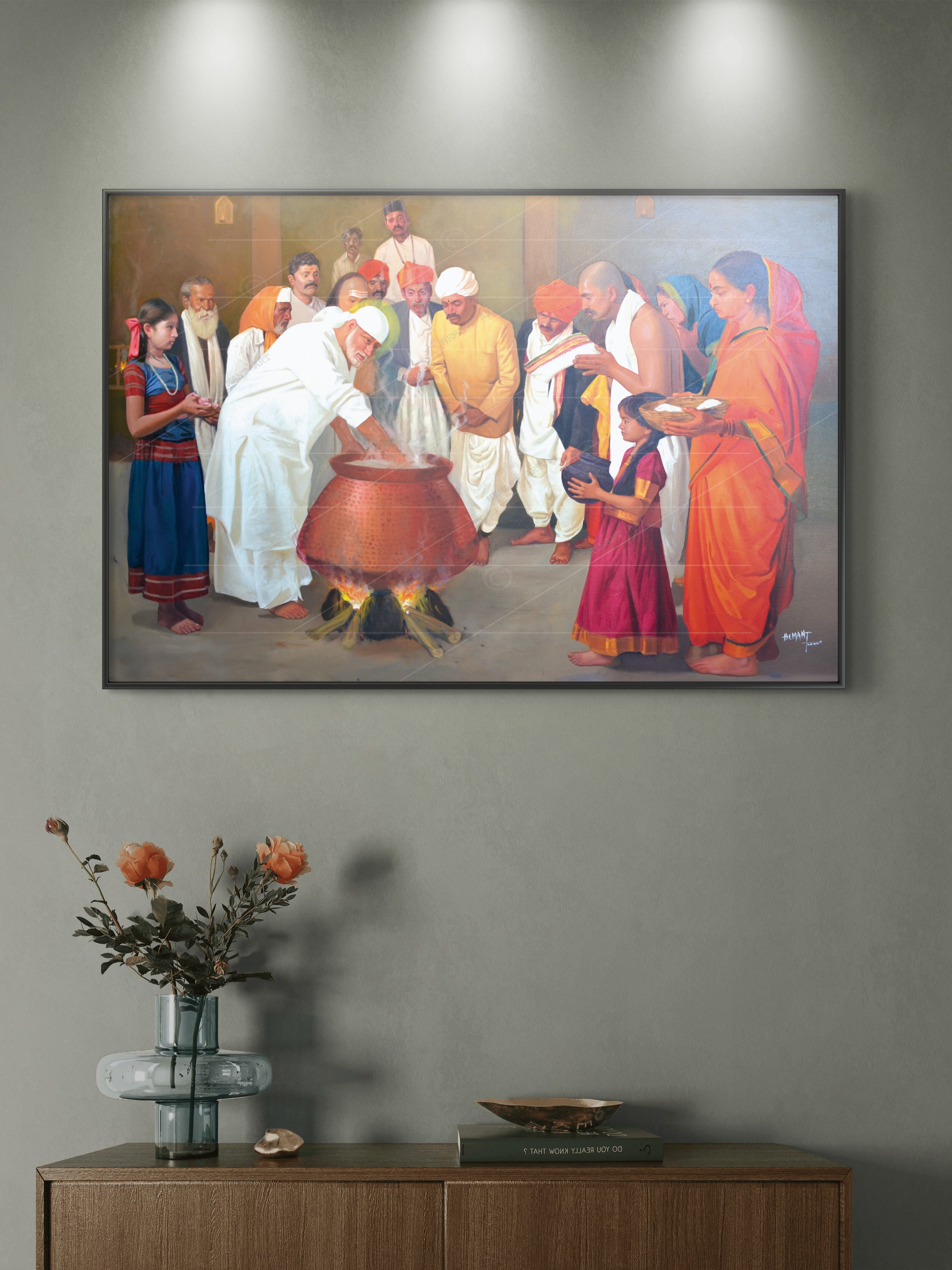 Shirdi Sai Baba Cooking Food in Dwarkamai Photo HD Canvas Print | Sai Baba Handi Wall Art – Shirdi Saibaba Art Gallery