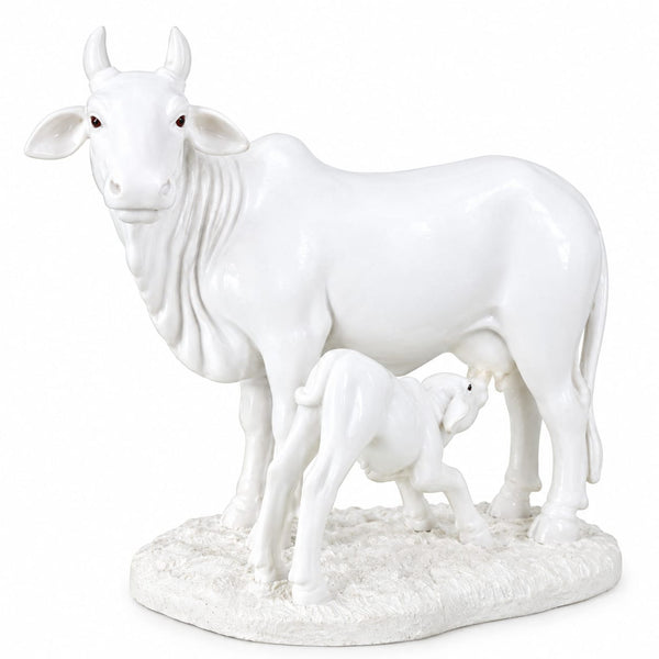 White Cow & Calf Porcelain Statue | Hemant Art