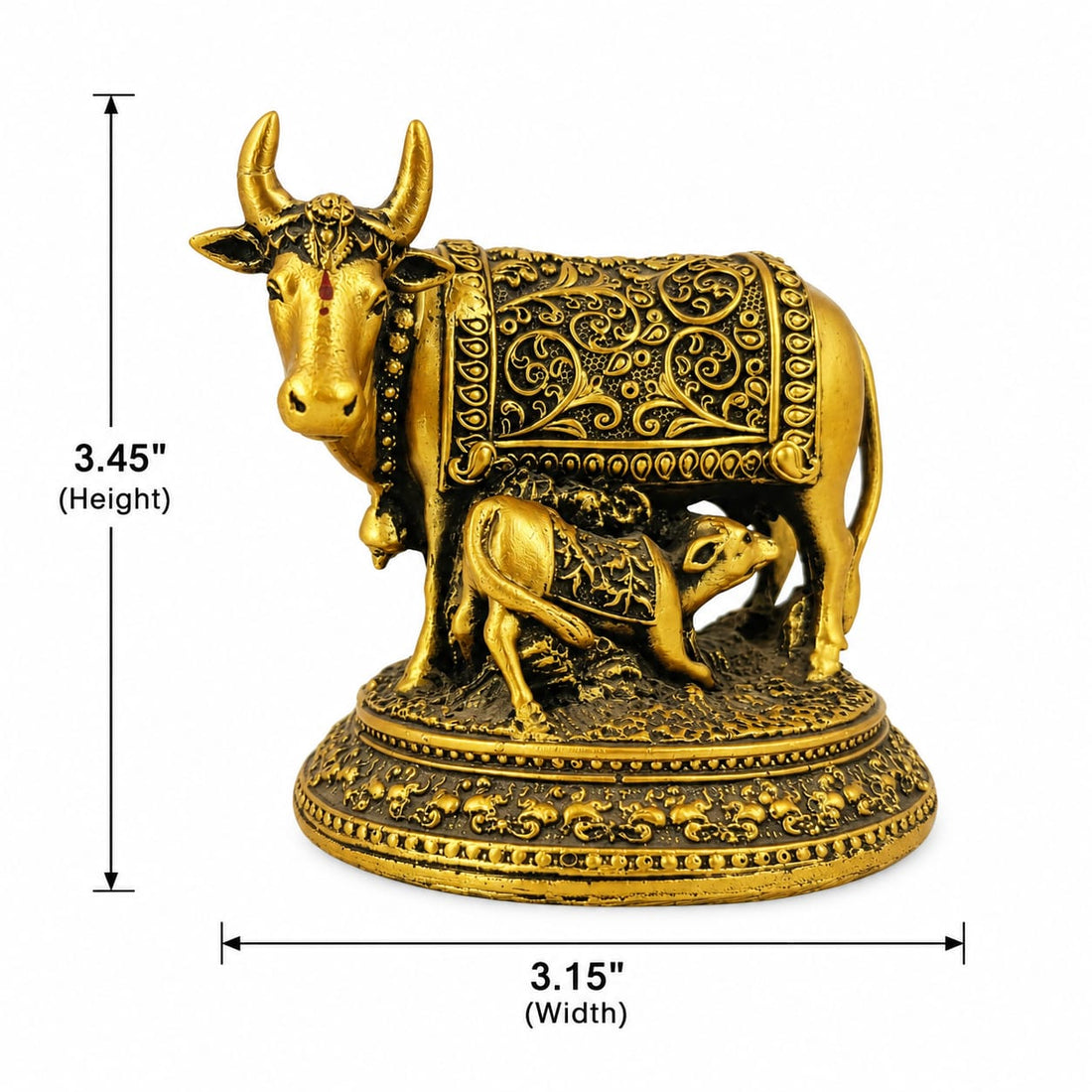 Golden Kamadhenu Cow & Calf Fibre Statue | Hemant Art