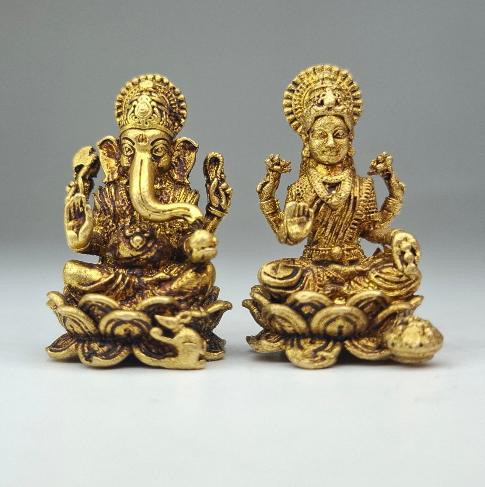 Mini Laxmi Ganesh Idol Gold Finish | Small Pooja Room Murti | Diwali Gift Statue