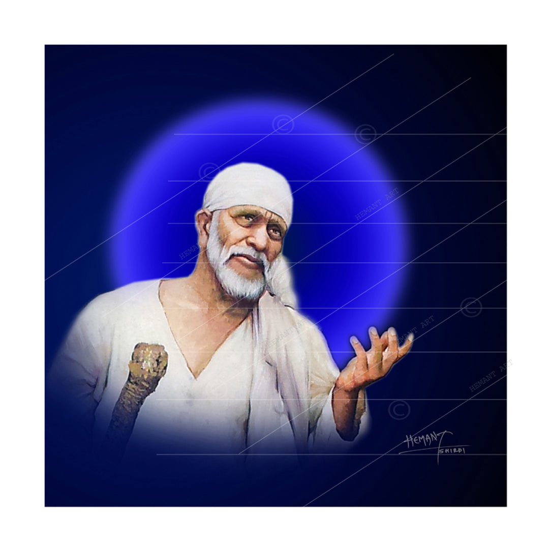 Shirdi Sai Baba Handmade Face Painting/Photo Canvas Reprint