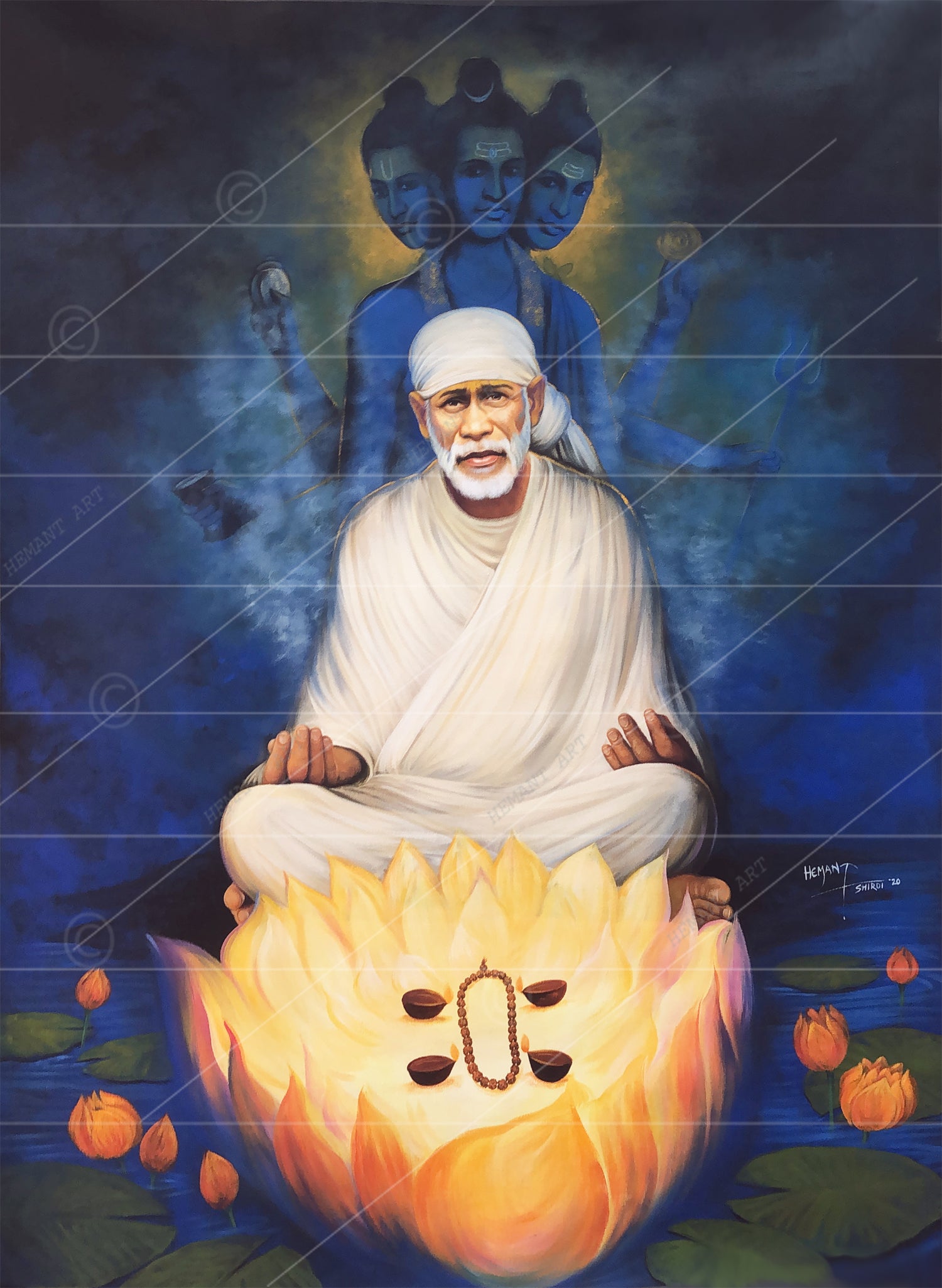 🖼️ Hemant Art Shirdi Sai Baba Meditation Photo Frame Canvas Painting/Canvas Wall Art – Spiritual Home Decor for Puja Room & Meditation Space
