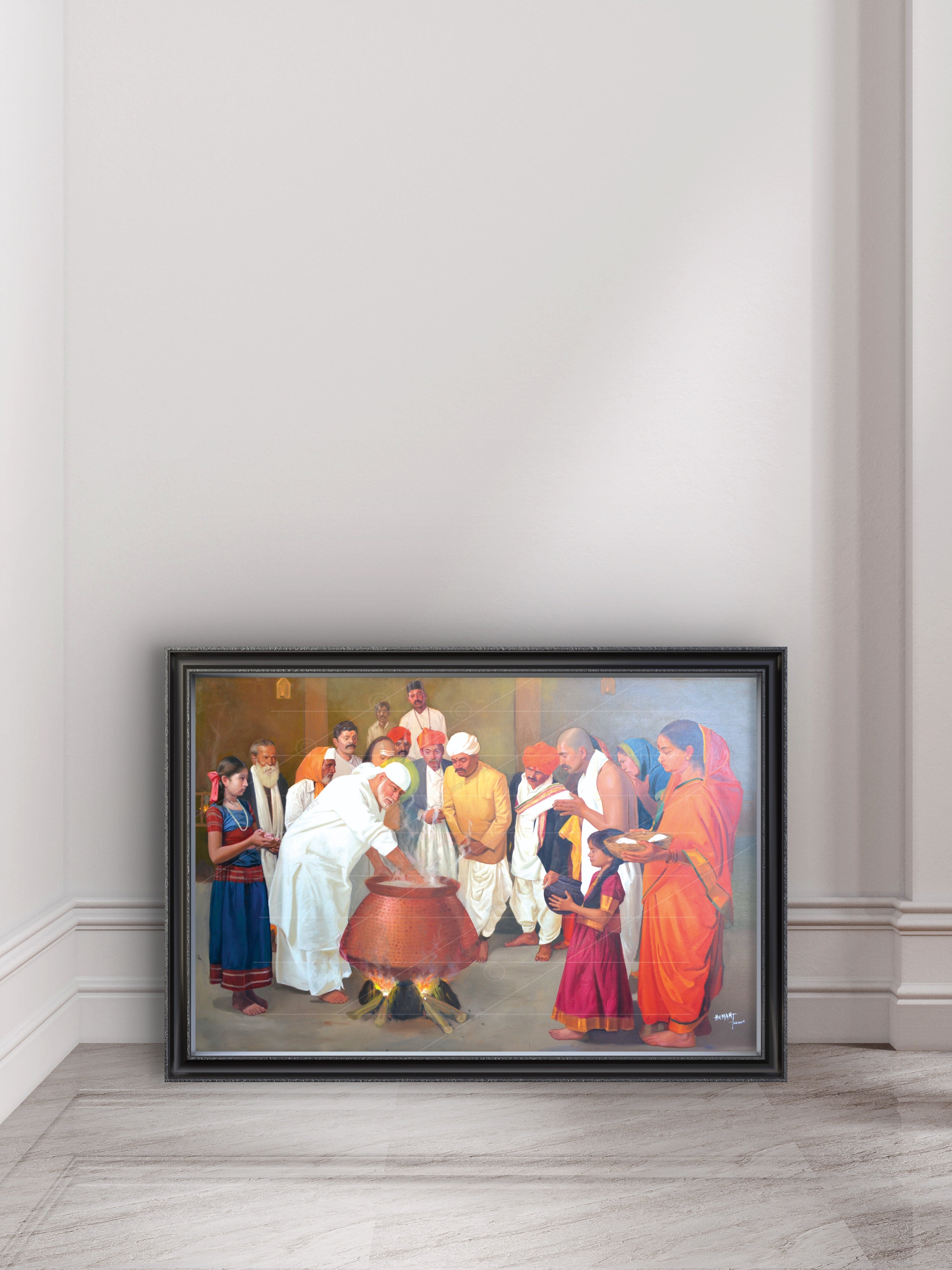 Shirdi Sai Baba Cooking Food in Dwarkamai Photo HD Canvas Print | Sai Baba Handi Wall Art – Shirdi Saibaba Art Gallery