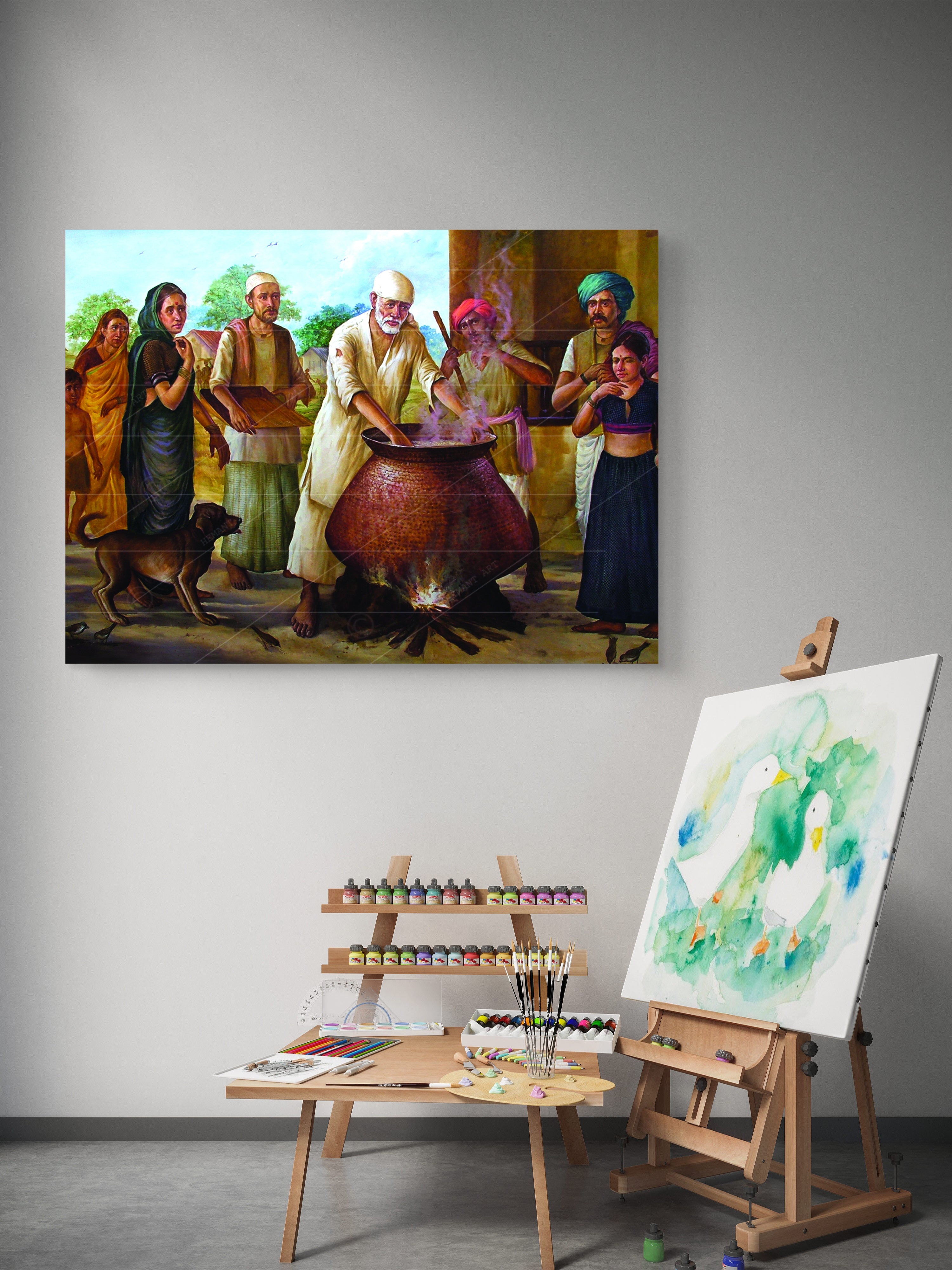 Shirdi Sai Baba Cooking Food in Dwarkamai Photo HD Canvas Print | Sai Baba Handi Wall Art – Shirdi Saibaba Art Gallery