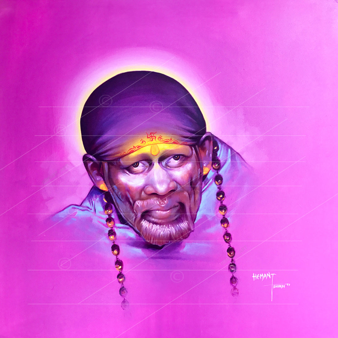 Shirdi Sai Baba Handmade Face Painting/Photo Canvas Reprint