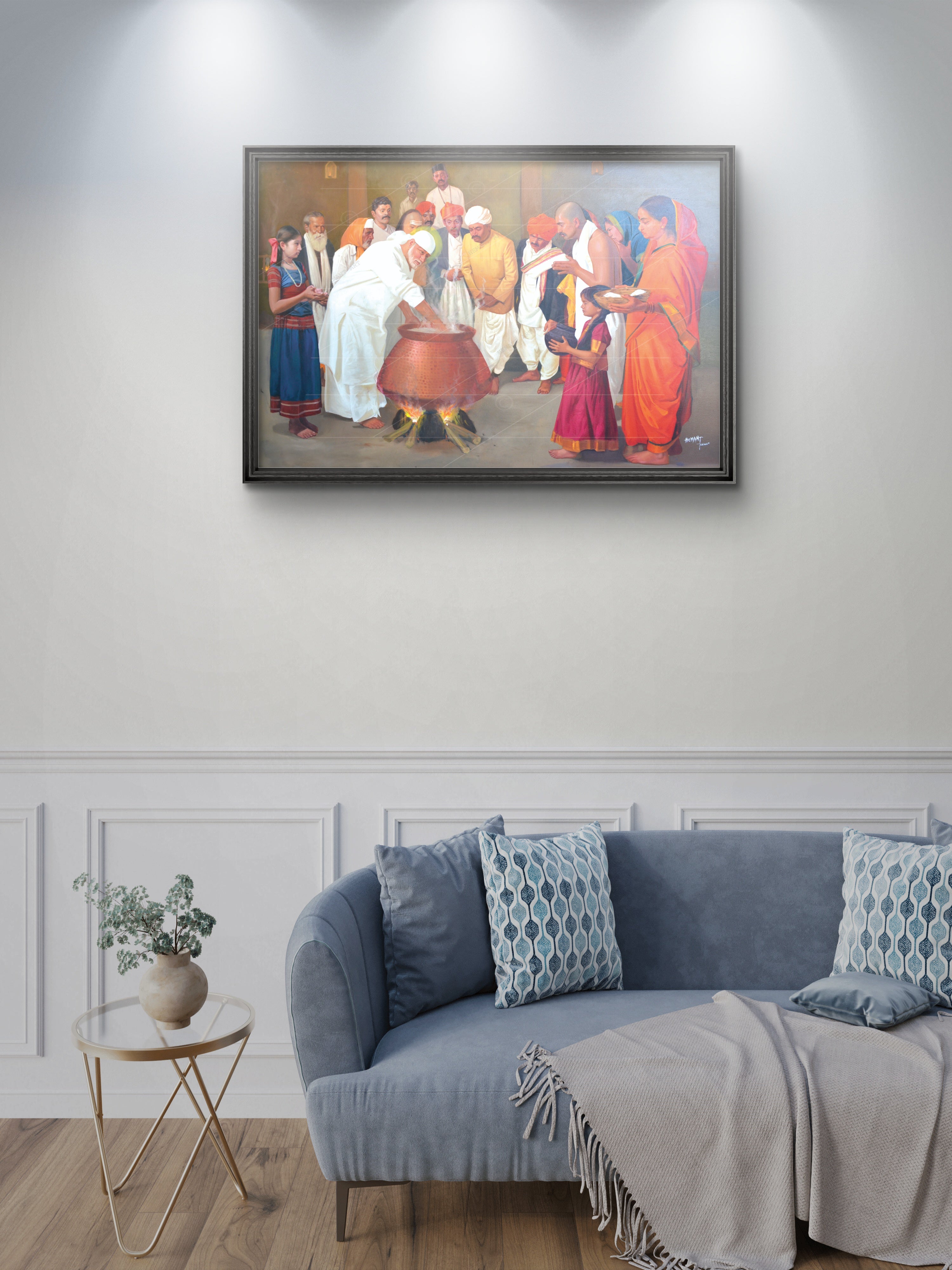 Shirdi Sai Baba Cooking Food in Dwarkamai Photo HD Canvas Print | Sai Baba Handi Wall Art – Shirdi Saibaba Art Gallery