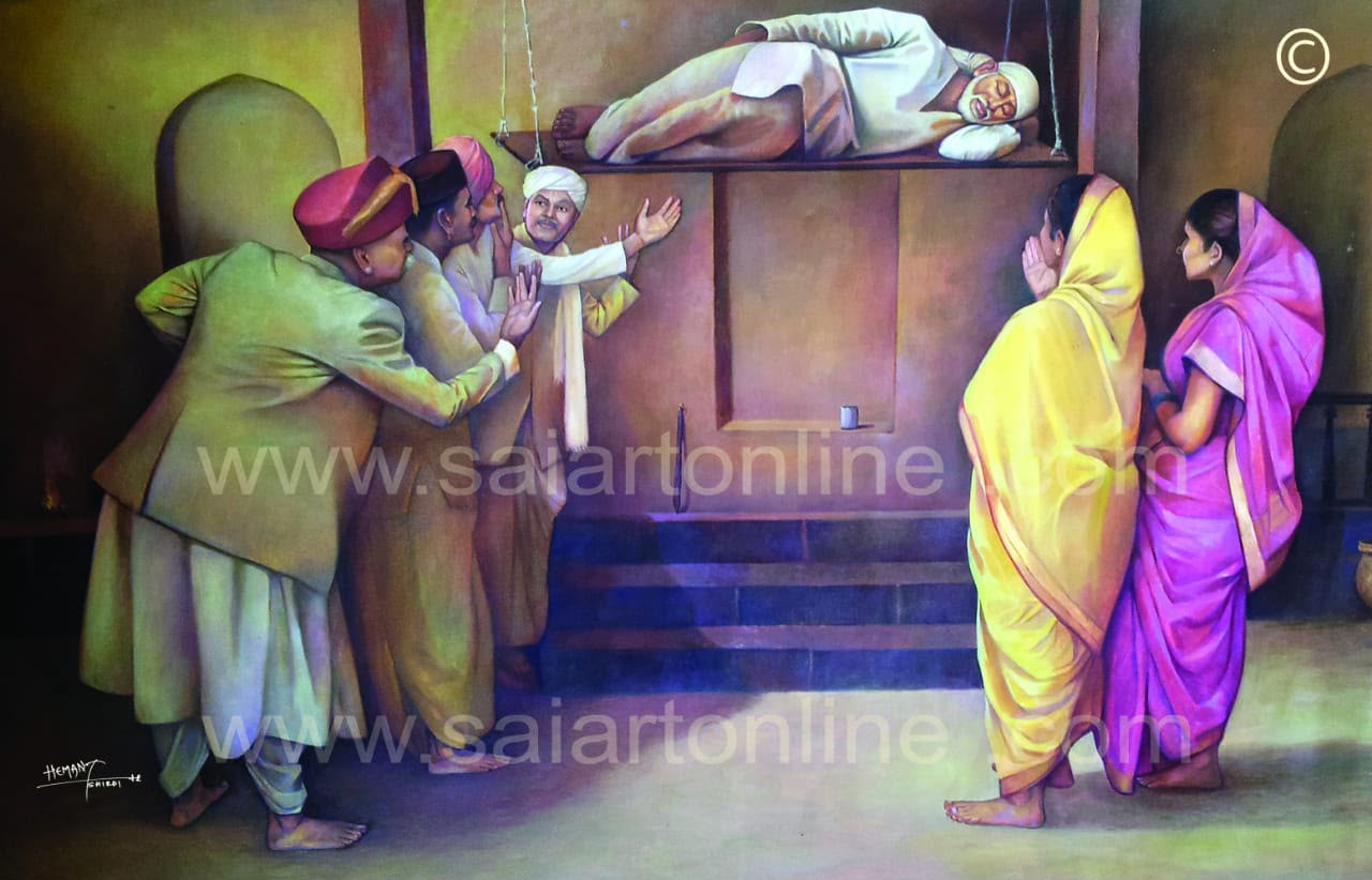 Hemant Art Shirdi Sai Baba Canvas Wall Art – Premium Framed Sai Baba Photo for Home Decor, Puja Room & Meditation Space