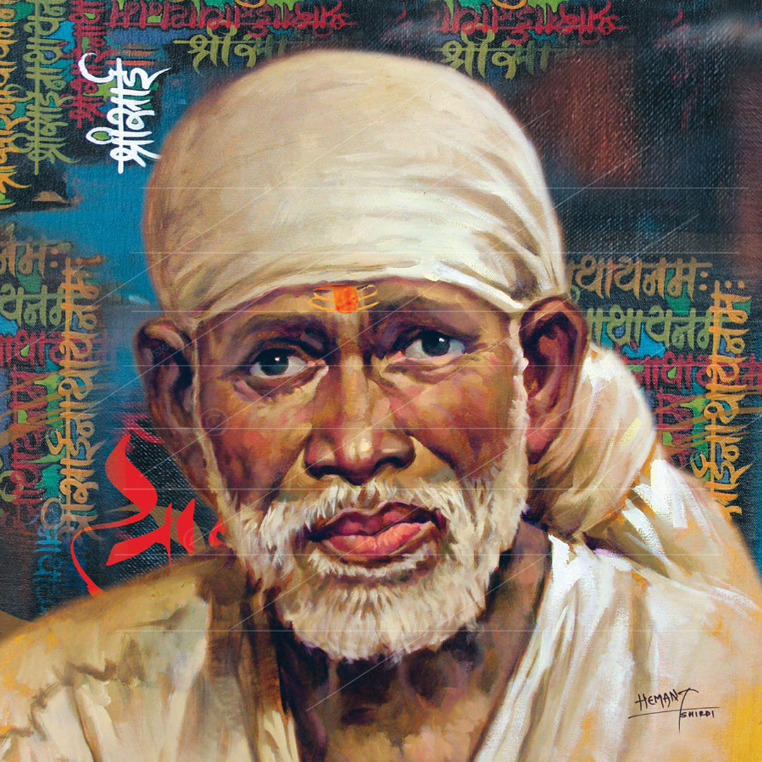 Shirdi Sai Baba Handmade Face Painting/Photo Canvas Reprint